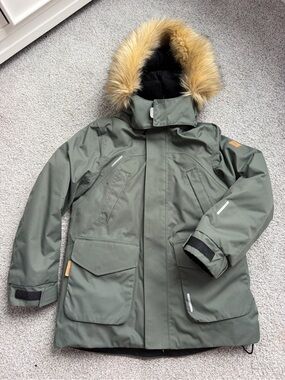 Reima Kids Olive Green Winter Parka with Faux Fur Hood Size 7Y